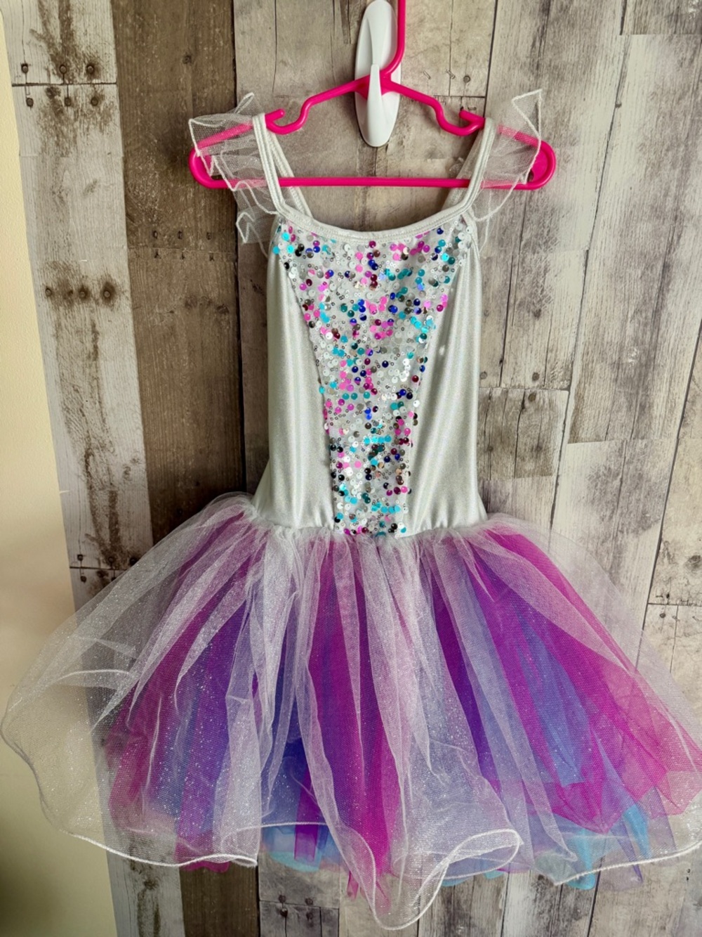 Dance Costume Sparkle Sequin with Purple-Pink-Blue Tulle